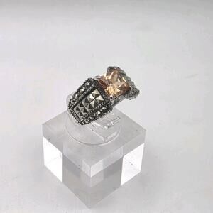 Marsala Sterling Silver 925 Marcasite & Champagne CZ Ring - Size 5.75